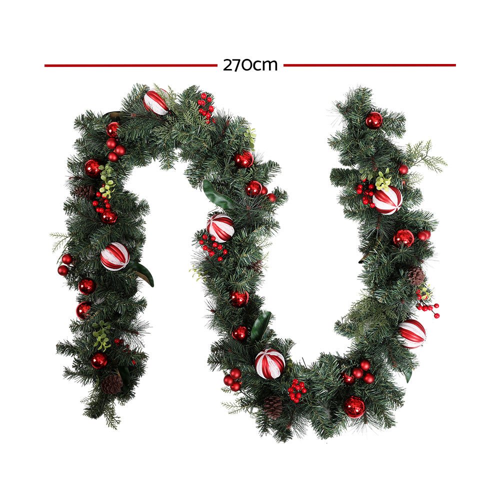 Jingle Jollys 2.7M 9FT Christmas Garland with Ornament Xmas Tree Decor - Outdoorium