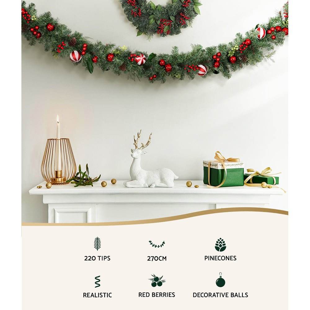 Jingle Jollys 2.7m Christmas Garland with Decorations Xmas Wedding Party - Outdoorium