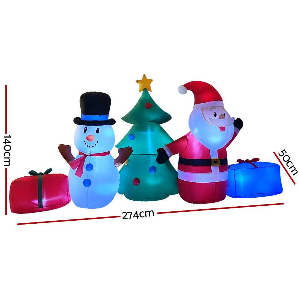 Jingle Jollys Christmas Inflatable Tree Snowman 2.7M Illuminated Decorations - Outdoorium