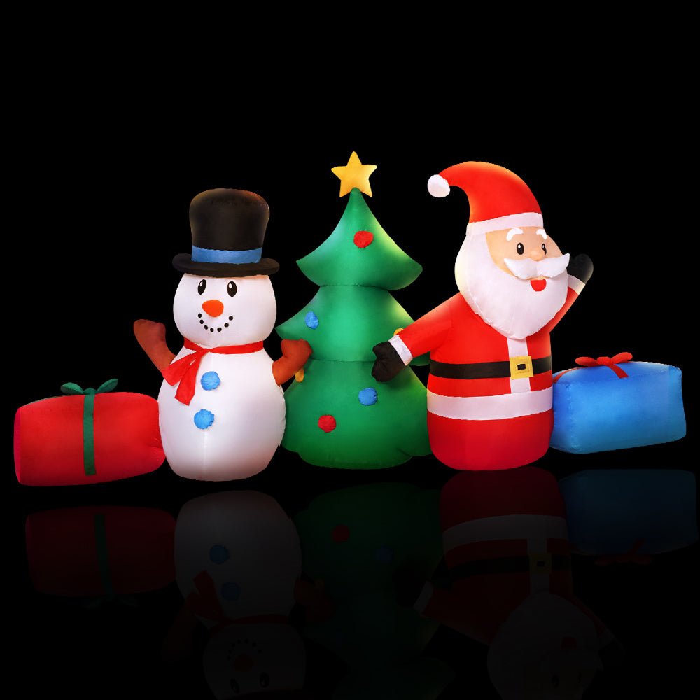 Jingle Jollys Christmas Inflatable Tree Snowman Lights 2.7M Outdoor Decorations - Outdoorium