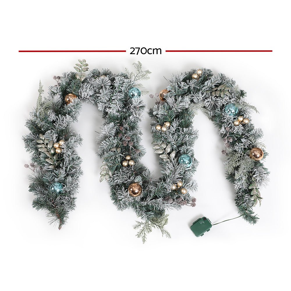 Jingle Jollys 2.7M Pre-Lit Christmas Garland with Ornament Light Xmas Tree Decor - Outdoorium