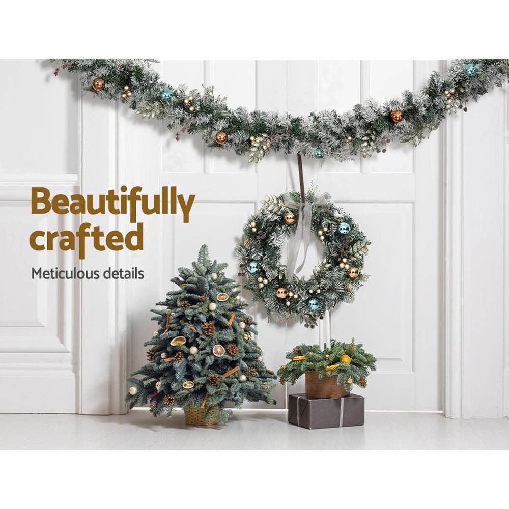 Jingle Jollys 2.7m Christmas Garland with LED Lights Snowy Decoration Xmas Party | Outdoorium