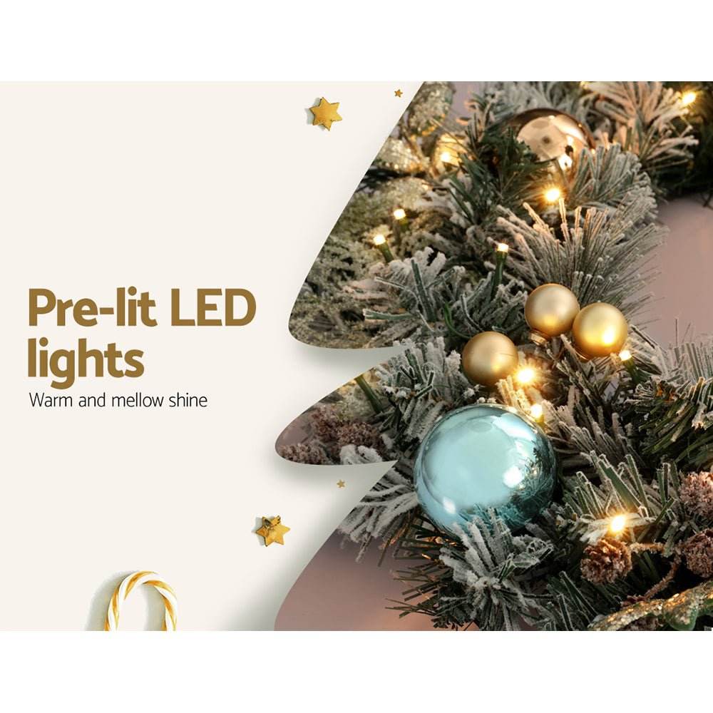 Jingle Jollys 2.7m Christmas Garland with LED Lights Snowy Decoration Xmas Party | Outdoorium