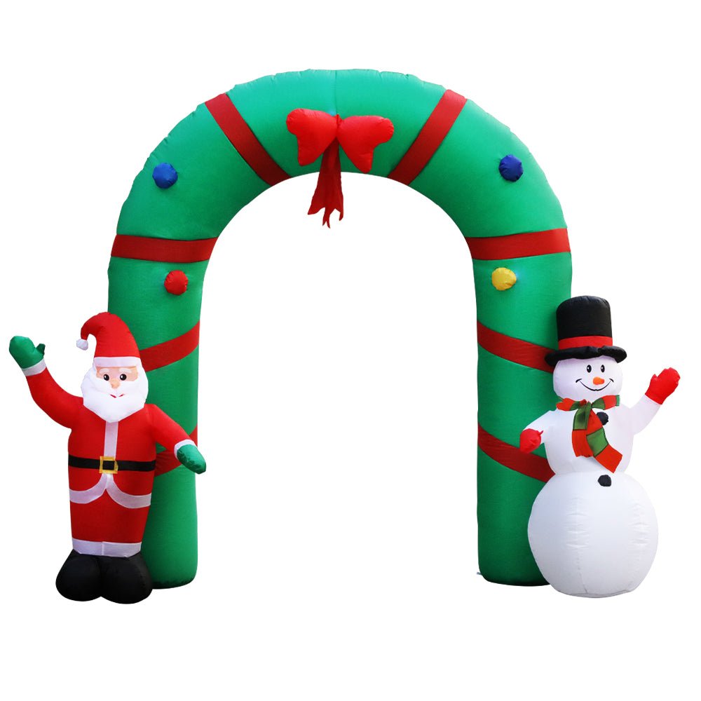 Jingle Jollys Christmas Inflatable Giant Arch Way 2.8M Santa Snowman Light Decor - Outdoorium