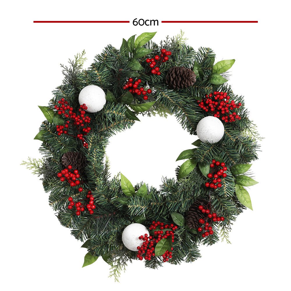 Jingle Jollys 2FT 60CM Christmas Wreath with Decor Xmas Tree Decoration - Outdoorium