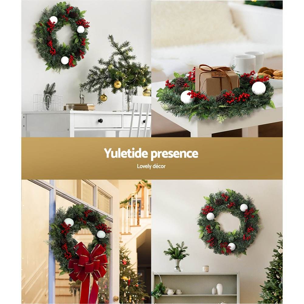 Jingle Jollys 2FT 60CM Christmas Wreath with Decor Xmas Tree Decoration - Outdoorium