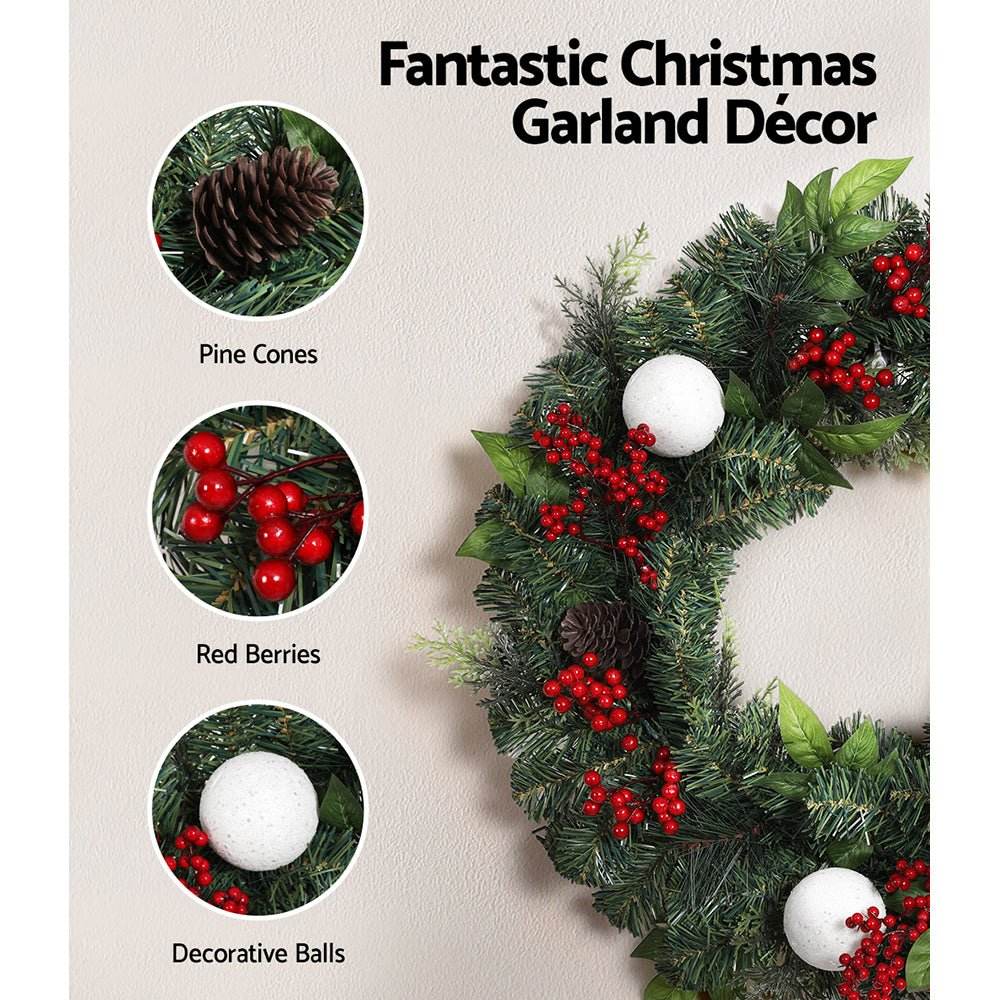 Jingle Jollys 2FT 60CM Christmas Wreath with Decor Xmas Tree Decoration - Outdoorium