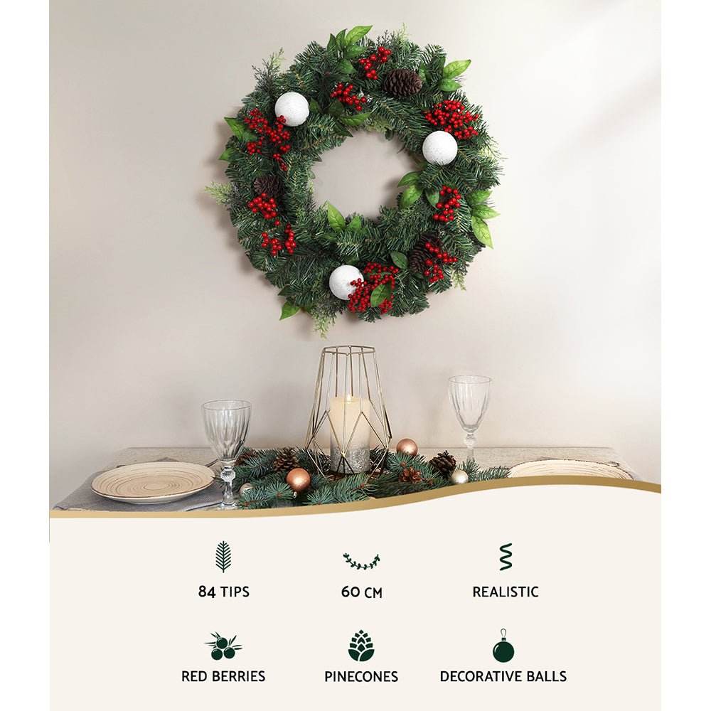 Jingle Jollys 2FT 60CM Christmas Wreath with Decor Xmas Tree Decoration - Outdoorium
