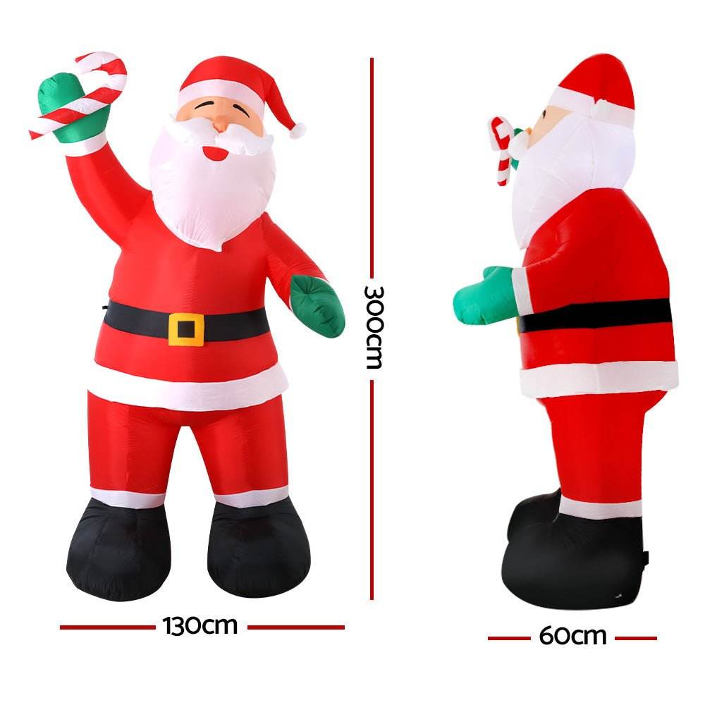 Jingle Jollys 3M Christmas Inflatable Santa Xmas Outdoor Decorations LED Lights - Outdoorium