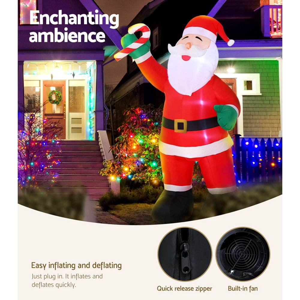 Jingle Jollys 3M Christmas Inflatable Santa Xmas Outdoor Decorations LED Lights - Outdoorium