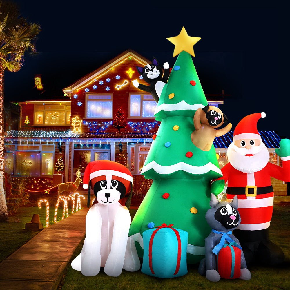 Jingle Jollys Christmas Inflatable Santa Tree 3M Lights Outdoor Decorations LED - Outdoorium