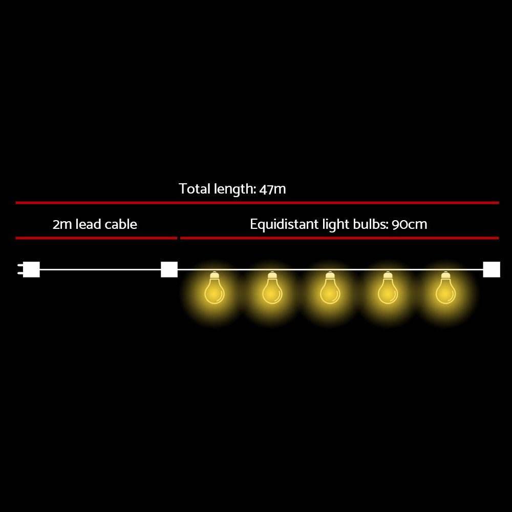 74m LED Festoon String Lights Outdoor Garden - Outdoorium