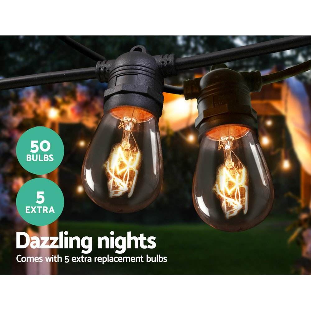 74m LED Festoon String Lights Outdoor Garden - Outdoorium