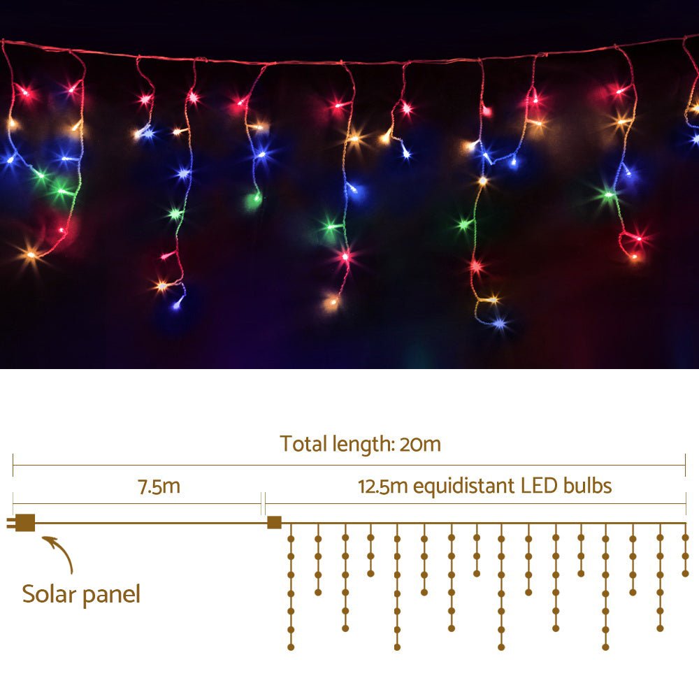 Jingle Jollys 500 LED Solar Powered Christmas Icicle Lights 20M Outdoor Fairy String Party Multicolour - Outdoorium