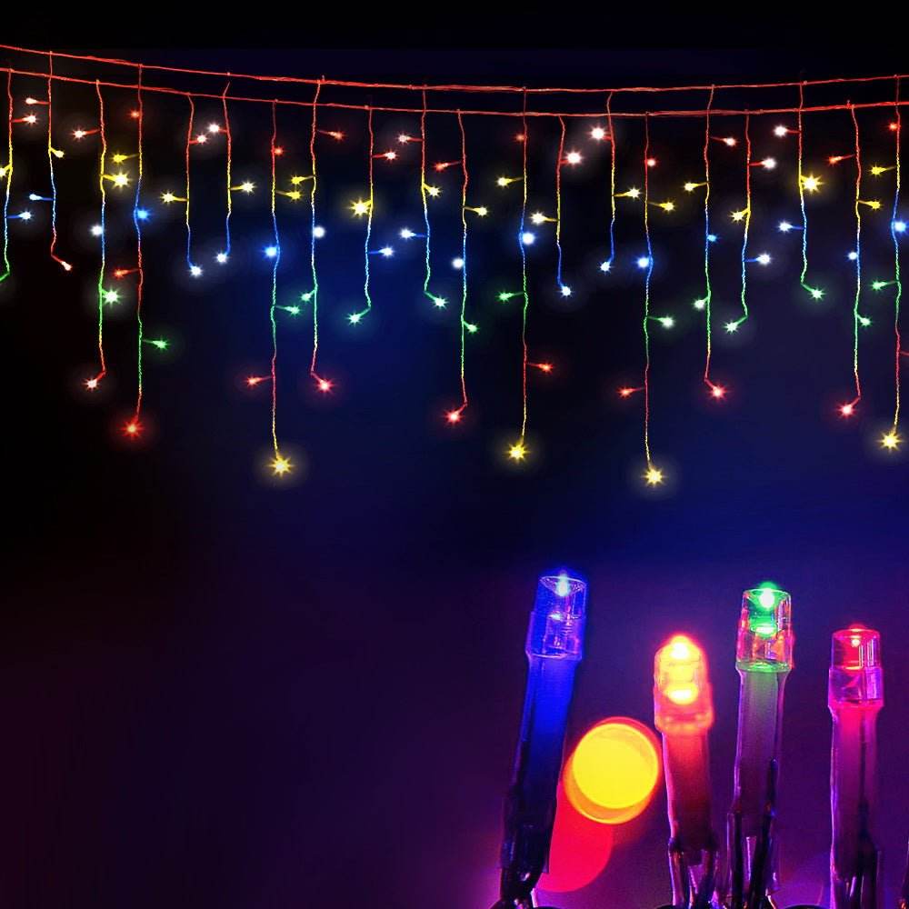 12.5M Christmas Lights Solar Icicle String Light Multi Colour Jingle Jollys - Outdoorium