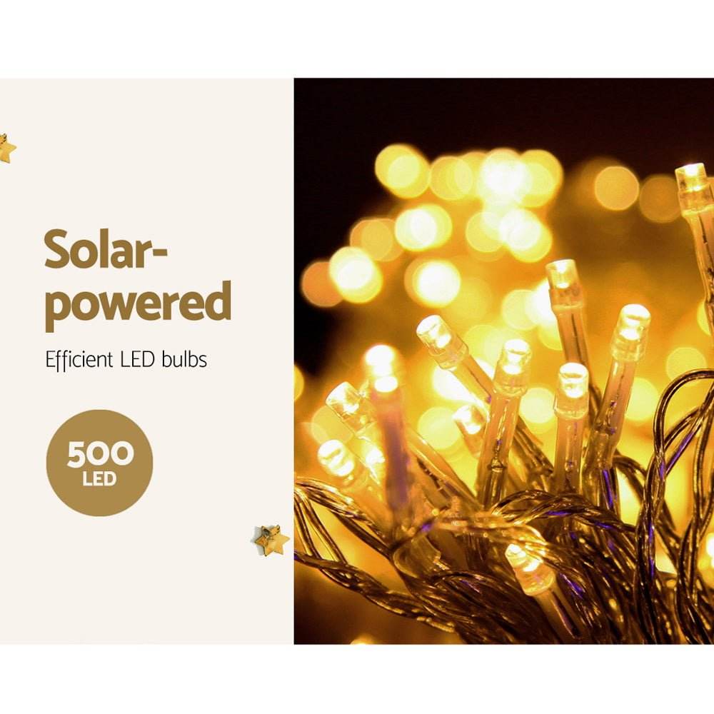 12.5M Christmas Lights Solar Icicle String Light Warm White Jingle Jollys - Outdoorium