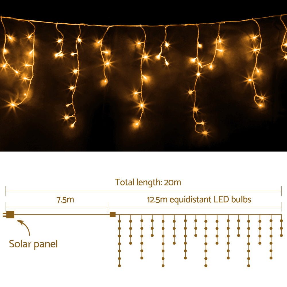 Jingle Jollys 500 LED Solar Powered Christmas Icicle Lights 20M Outdoor Fairy String Party Warm White - Outdoorium