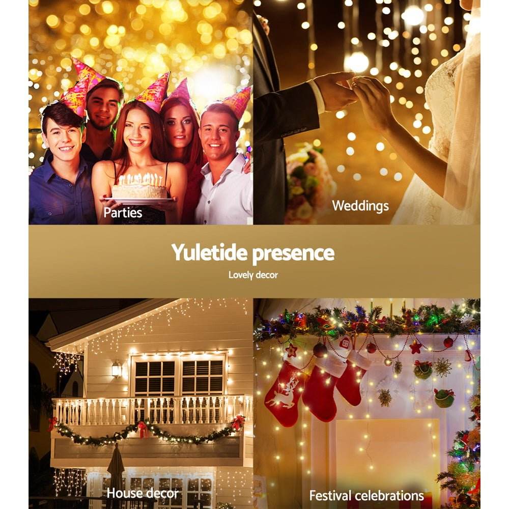 12.5M Christmas Lights Solar Icicle String Light Warm White Jingle Jollys - Outdoorium