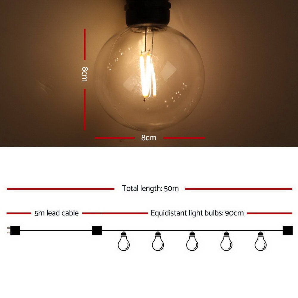 Jingle Jollys 50m LED Festoon String Lights 50 Bulbs Kits G80 - Outdoorium
