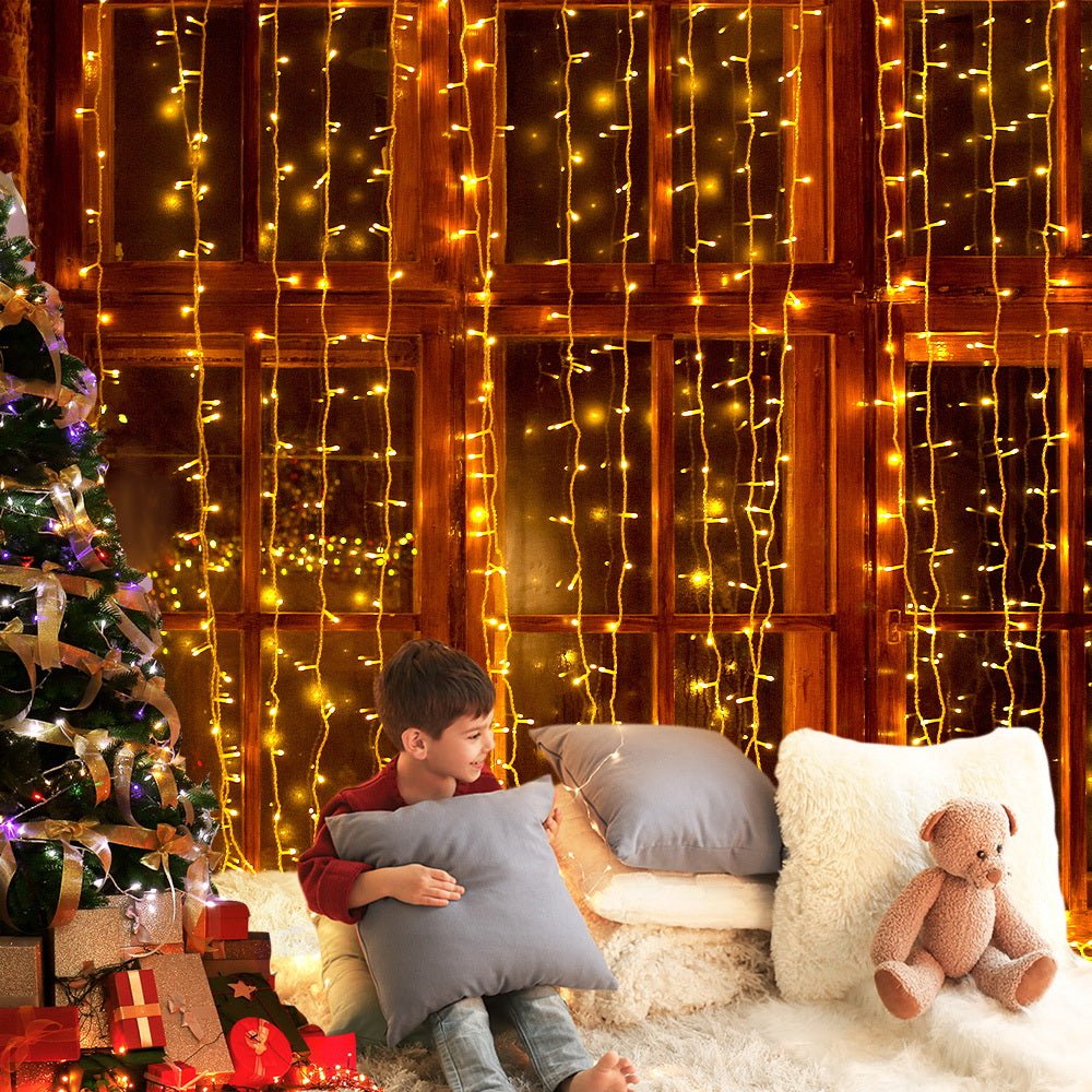 Jingle Jollys 6X3M Christmas Curtain Lights 600LED Warm White - Outdoorium