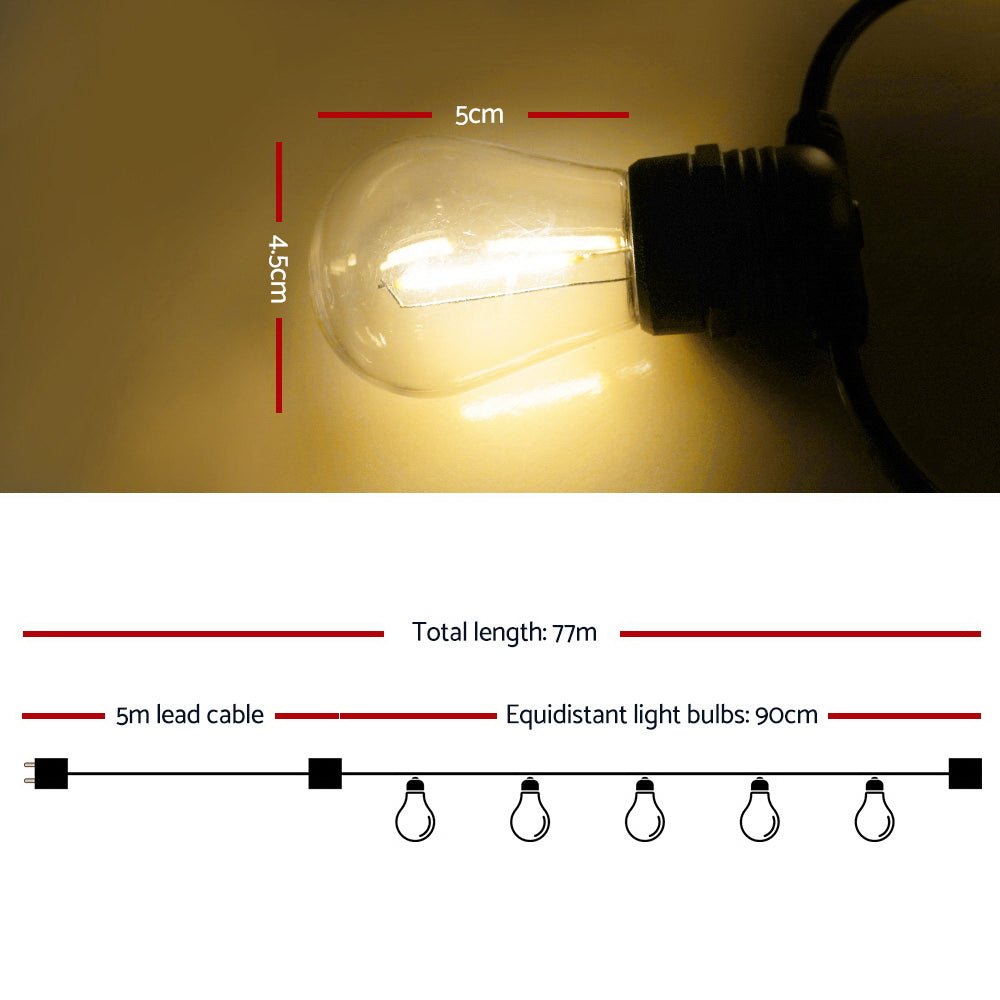 Jingle Jollys 77m LED Festoon String Lights 80 Bulbs Kits S14 - Outdoorium