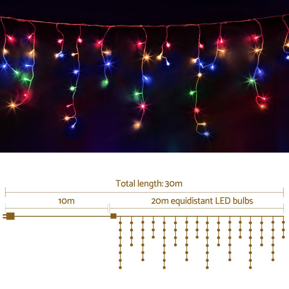 Jingle Jollys 800 LED Christmas Icicle Lights Mutlicolour - Outdoorium