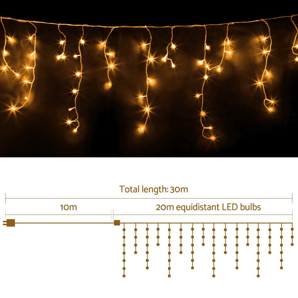 Jingle Jollys 800 LED Christmas Icicle Lights Warm White - Outdoorium