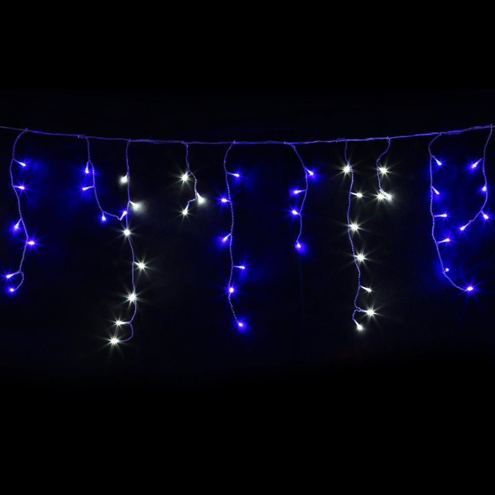 Jingle Jollys 800 LED Christmas Icicle Lights White and Blue - Outdoorium