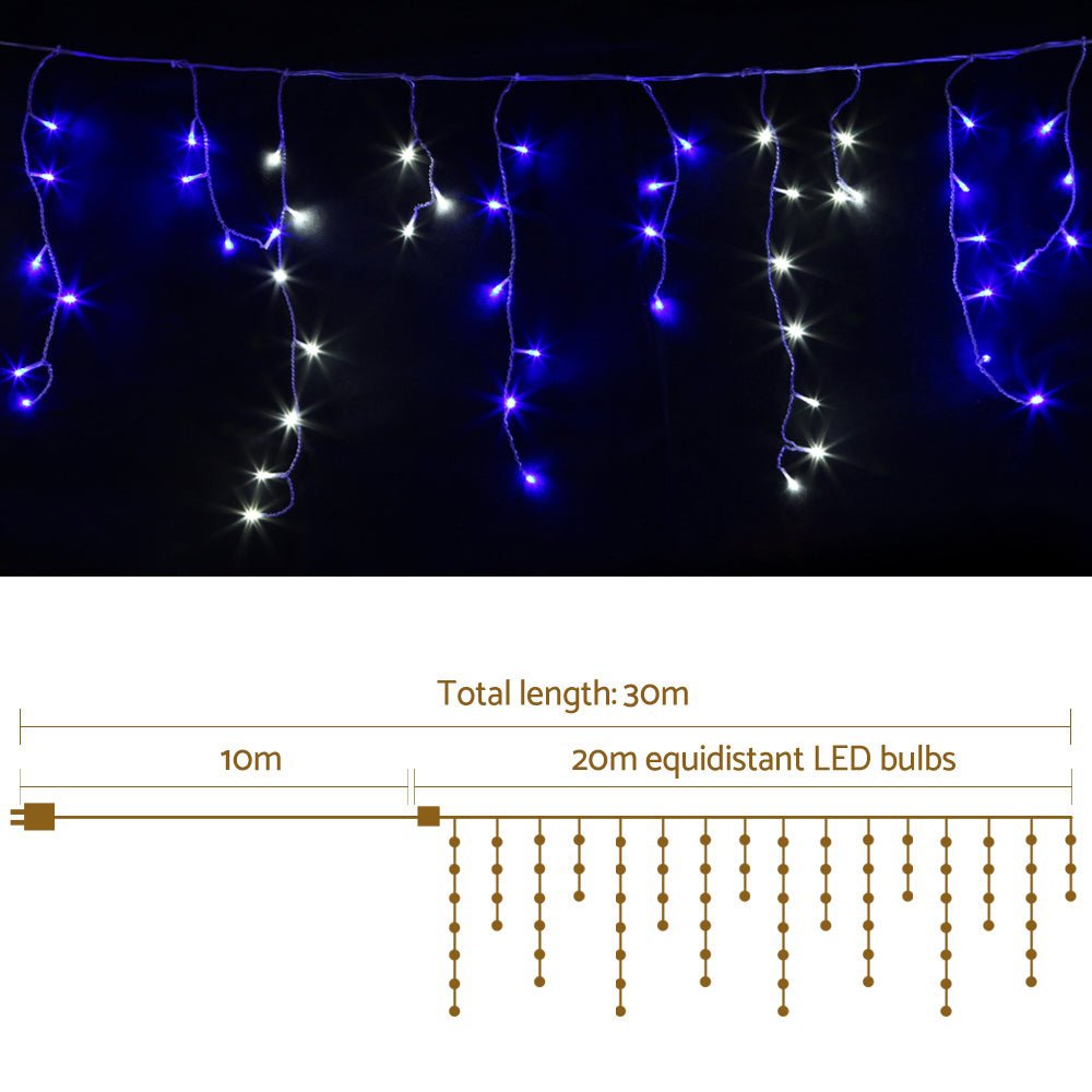 Jingle Jollys 800 LED Christmas Icicle Lights White and Blue - Outdoorium