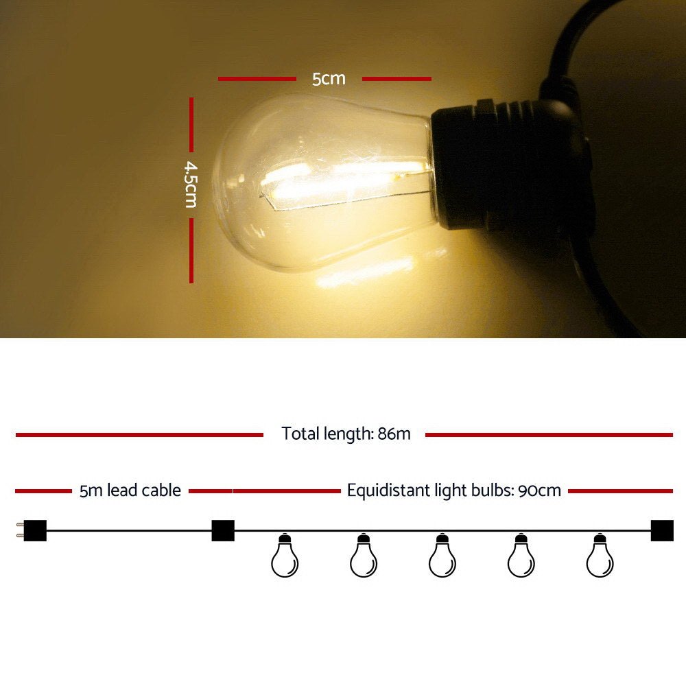 Jingle Jollys 86m LED Festoon String Lights Outdoor - Outdoorium