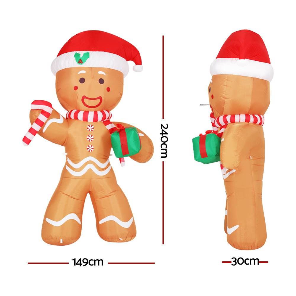 Jingle Jollys Christmas Inflatable Gingerbread Man 2.4M Illuminated Decorations | Outdoorium