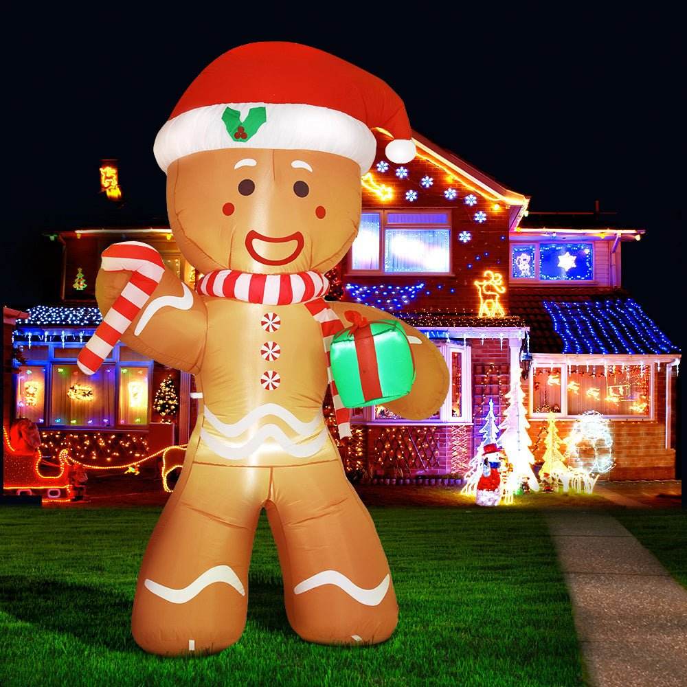 Jingle Jollys Christmas Inflatable Gingerbread Man 2.4M Illuminated Decorations | Outdoorium
