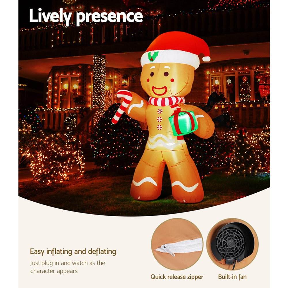 Jingle Jollys Christmas Inflatable Gingerbread Man 2.4M Illuminated Decorations | Outdoorium