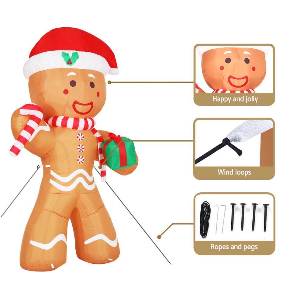 Jingle Jollys Christmas Inflatable Gingerbread Man 2.4M Illuminated Decorations | Outdoorium