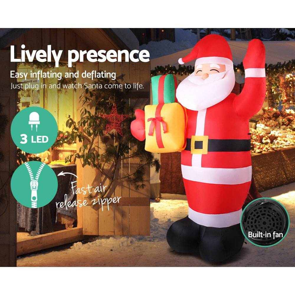 Jingle Jollys Christmas Inflatable Santa 2.4M Illuminated Decorations | Outdoorium