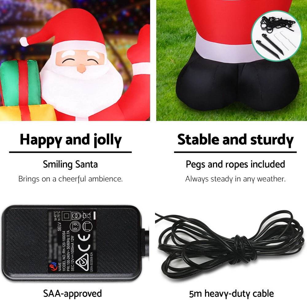 Jingle Jollys Christmas Inflatable Santa 2.4M Illuminated Decorations | Outdoorium