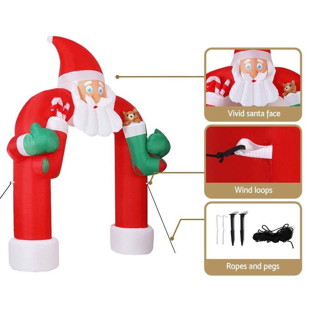 Jingle Jollys Christmas Inflatable Santa Archway 2.3M Outdoor Decorations Lights - Outdoorium