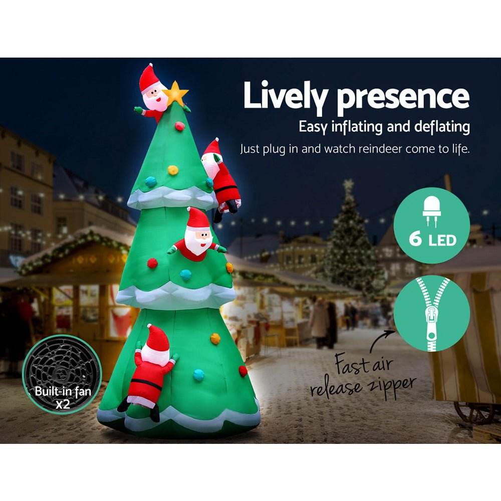 Jingle Jollys Christmas Inflatable Santa Tree 5M Illuminated Decorations | Outdoorium