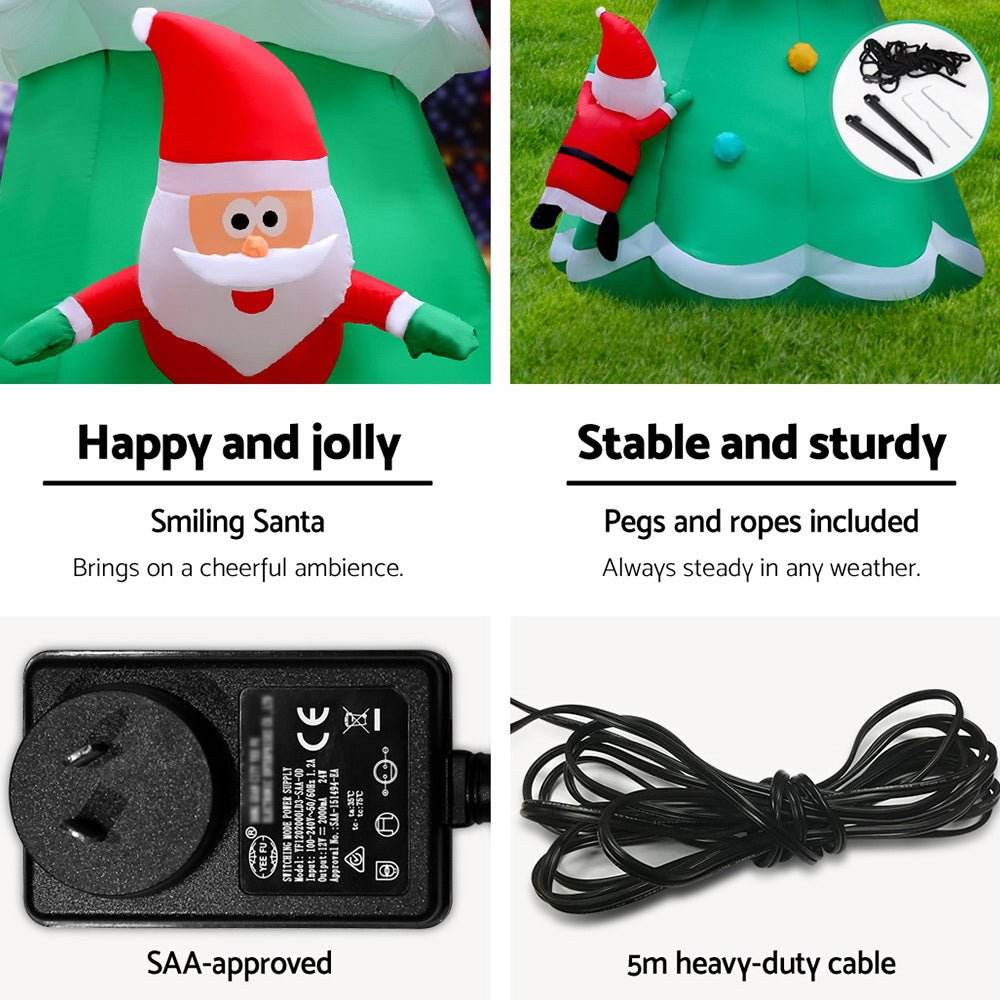 Jingle Jollys Christmas Inflatable Santa Tree 5M Illuminated Decorations | Outdoorium