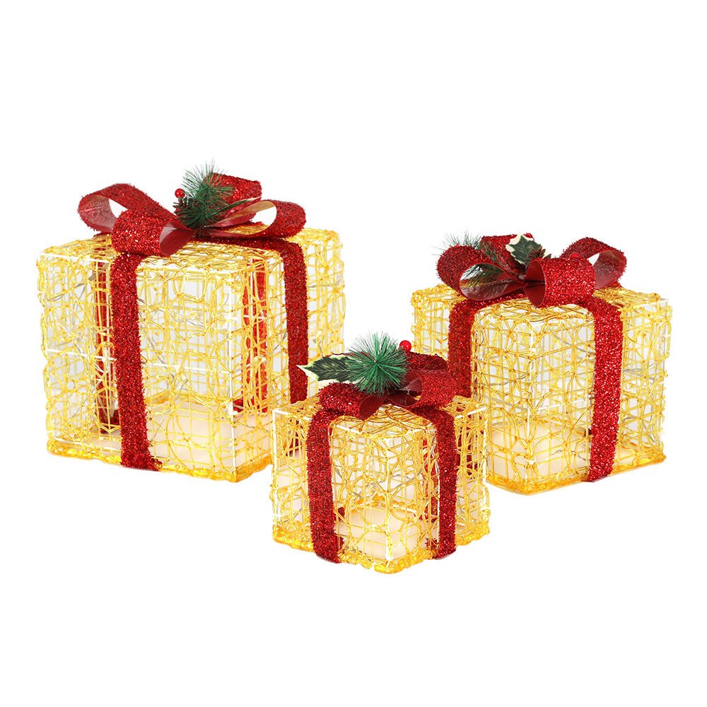 Jingle Jollys Christmas Lights LED Light Motif Reindeer 3PCS Gift Box Decor 3D - Outdoorium