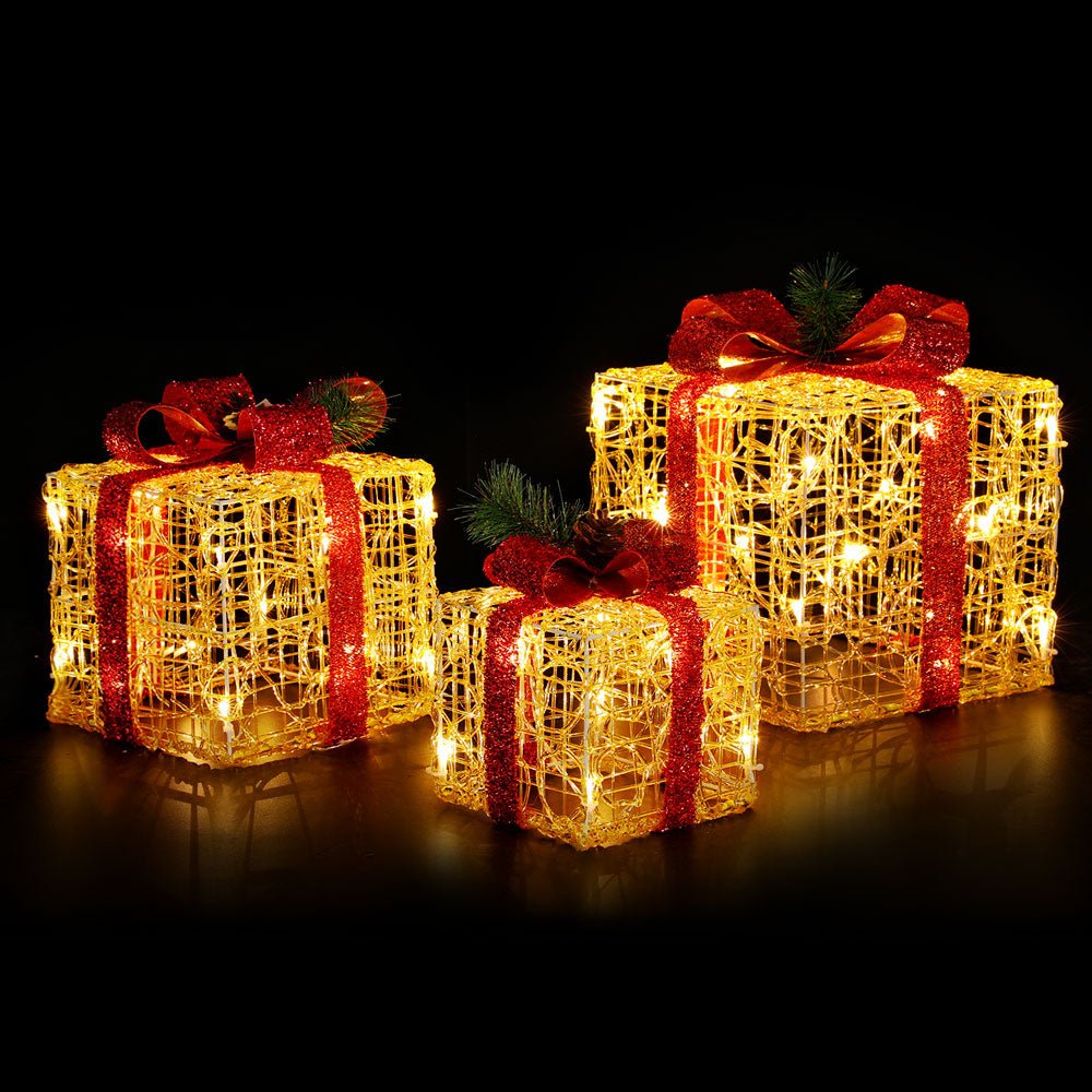 Jingle Jollys Christmas Lights LED Light Motif Reindeer 3PCS Gift Box Decor 3D - Outdoorium