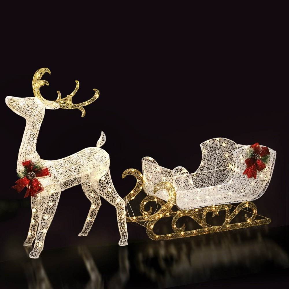 215 LED Christmas Lights Reindeer Sleigh Decorations Jingle Jollys - Outdoorium