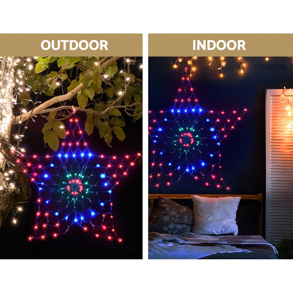 Jingle Jollys Christmas Lights Motif LED Star Net Waterproof Outdoor Colourful - Outdoorium