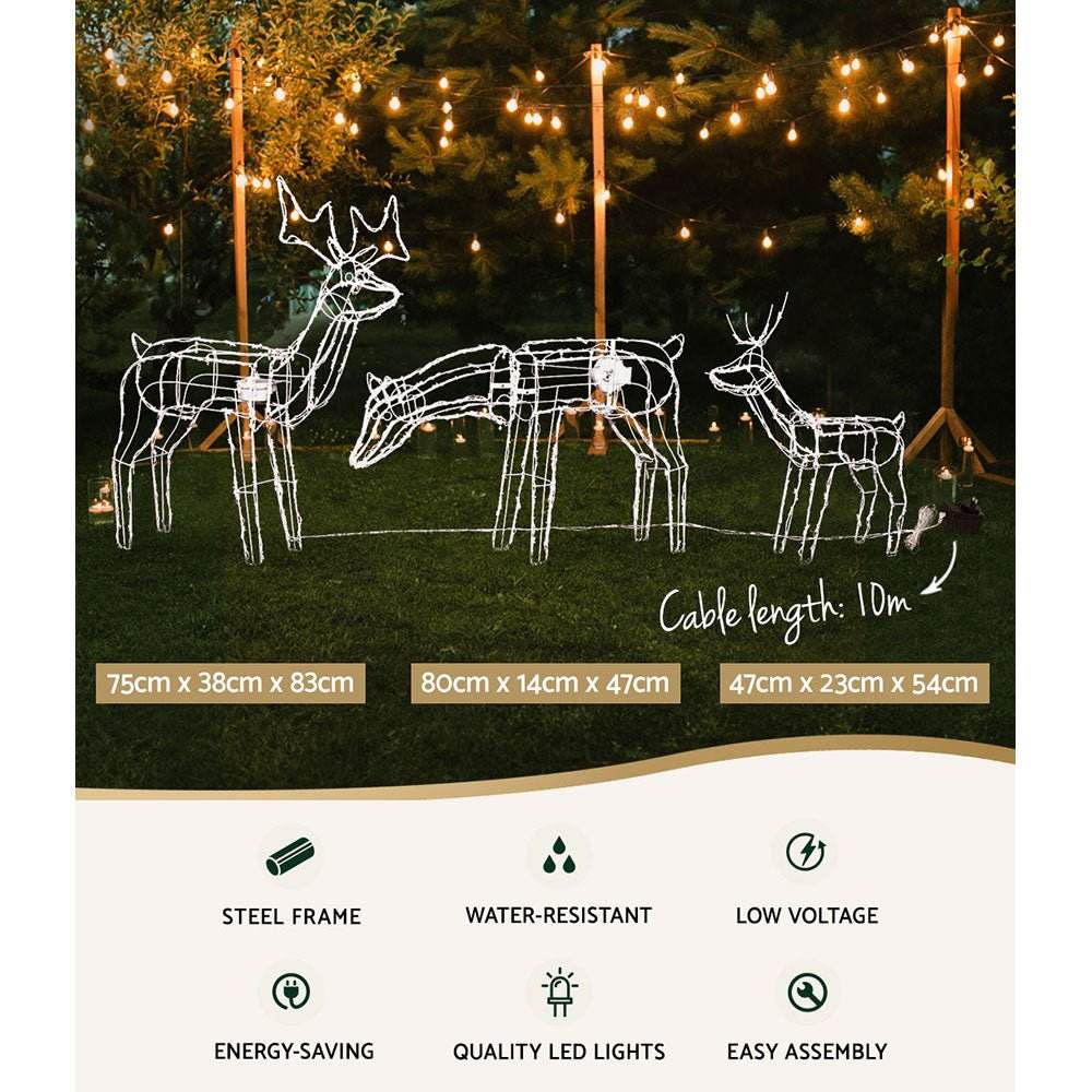 3 PCS Christmas Lights Reindeers 250 LED Decorations Jingle Jollys | Outdoorium