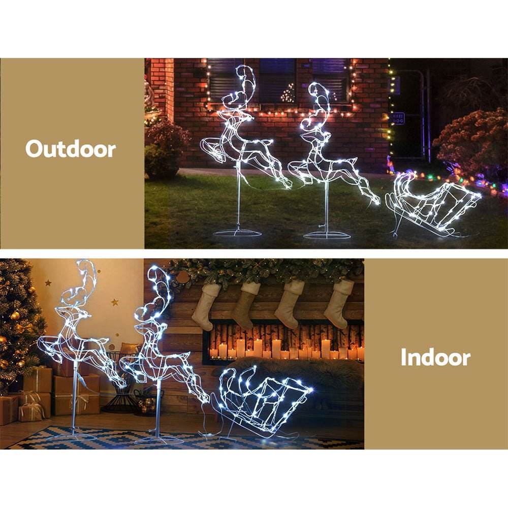 1X Christmas Lights Reindeer Sleigh 120 LED Decorations Jingle Jollys - Outdoorium