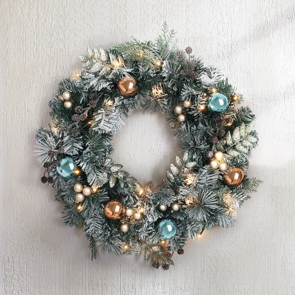 Jingle Jollys Christmas Wreath with Pre-Lit Lights Ornament 60CM Xmas Tree Decor - Outdoorium