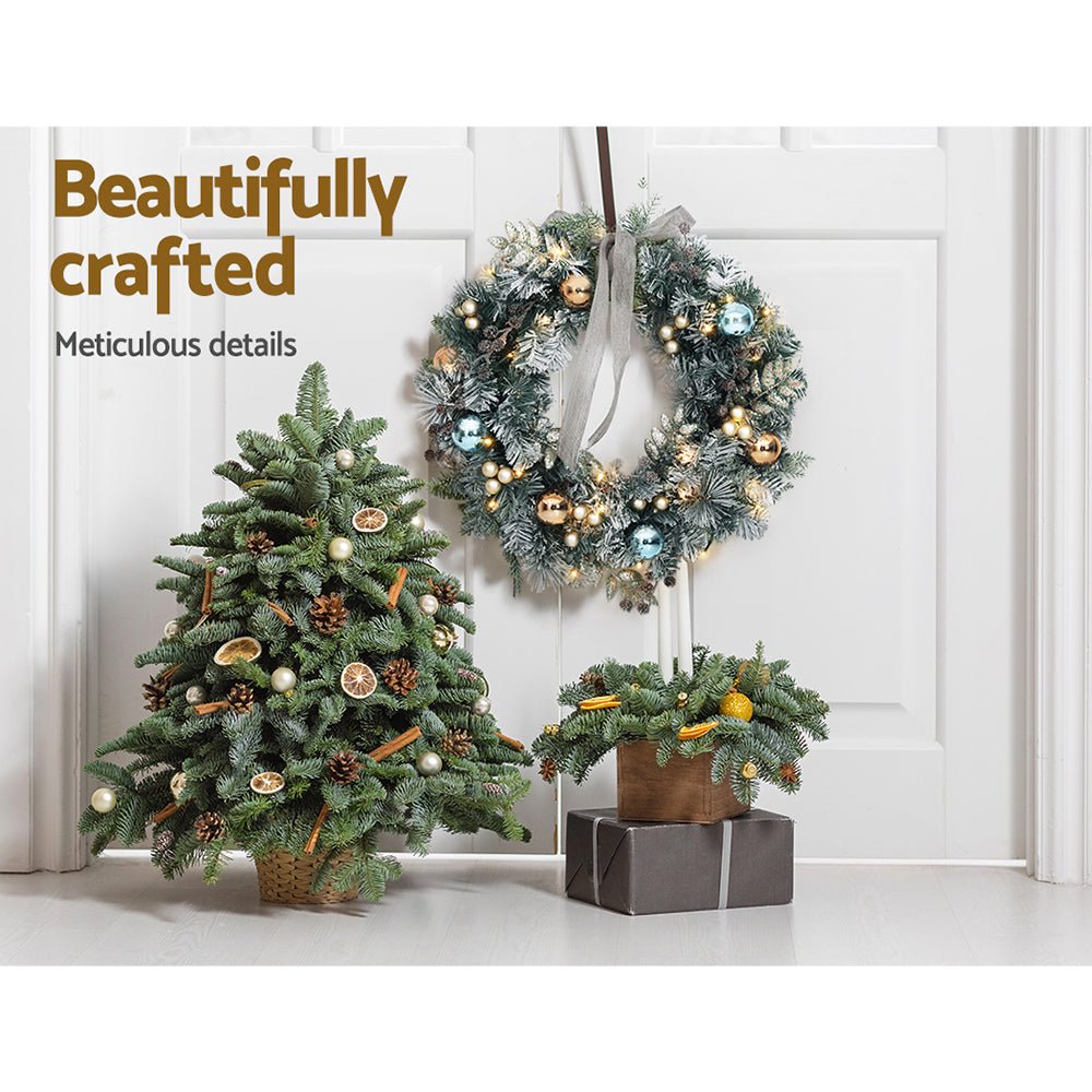 Jingle Jollys Christmas Wreath with Pre-Lit Lights Ornament 60CM Xmas Tree Decor - Outdoorium