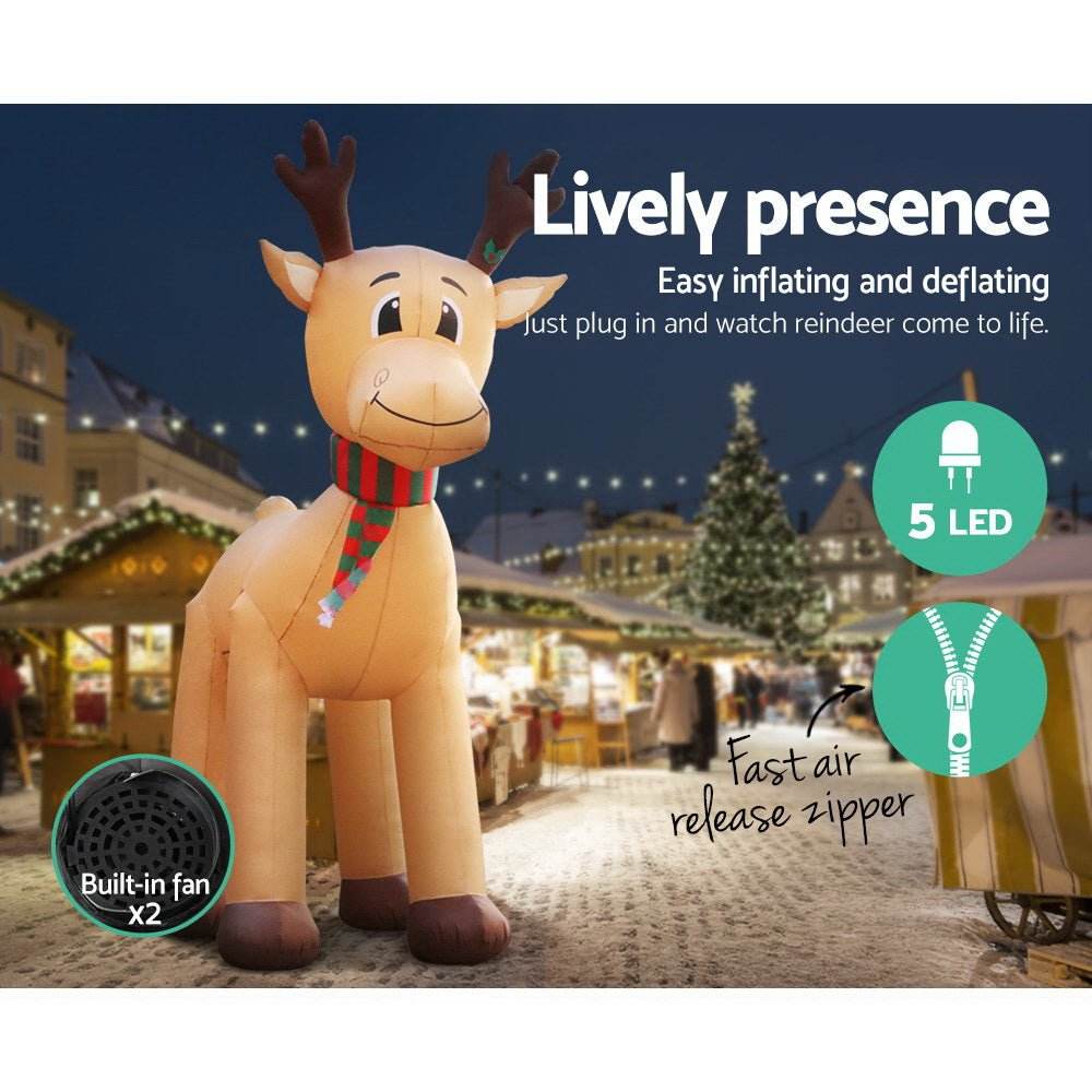 Jingle Jollys Christmas Inflatable Reindeer 5M Illuminated Decorations | Outdoorium