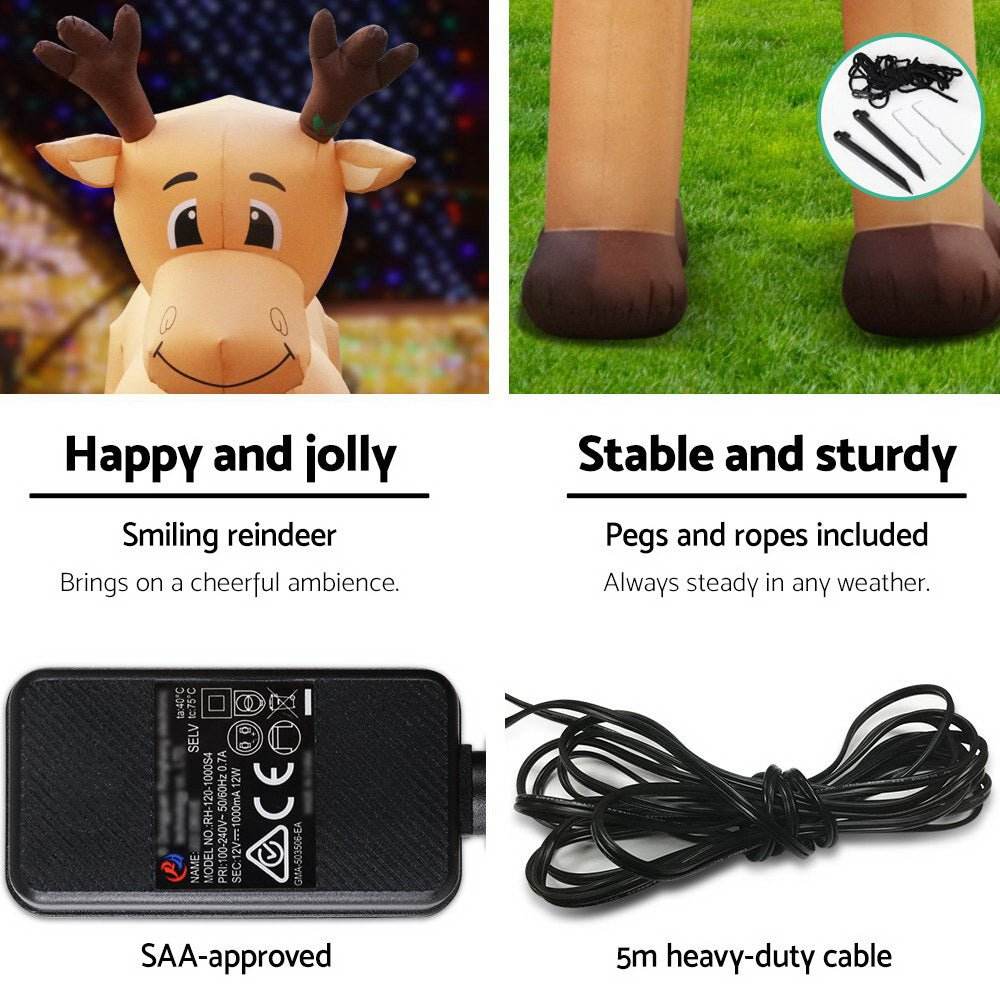 Jingle Jollys Christmas Inflatable Reindeer 5M Illuminated Decorations | Outdoorium