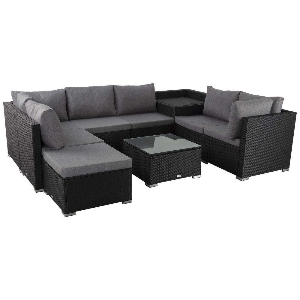 Large Modular Outdoor Ottoman Lounge Set in Black - Outdoorium